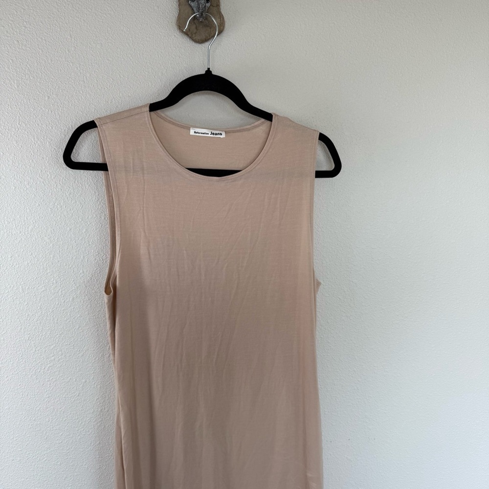 Reformation Jeans Nila Maxi Dress Taupe Beige Side Slits Casual Women’s Large - Picture 3 of 12